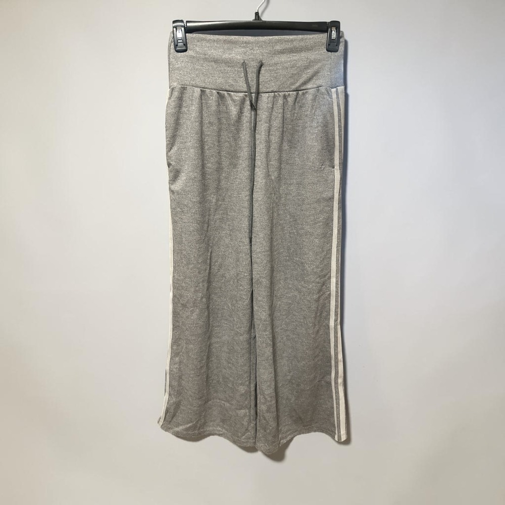 Halara Petite Gray Wide Leg Sweatpants White Side Stripe Drawstring Medium